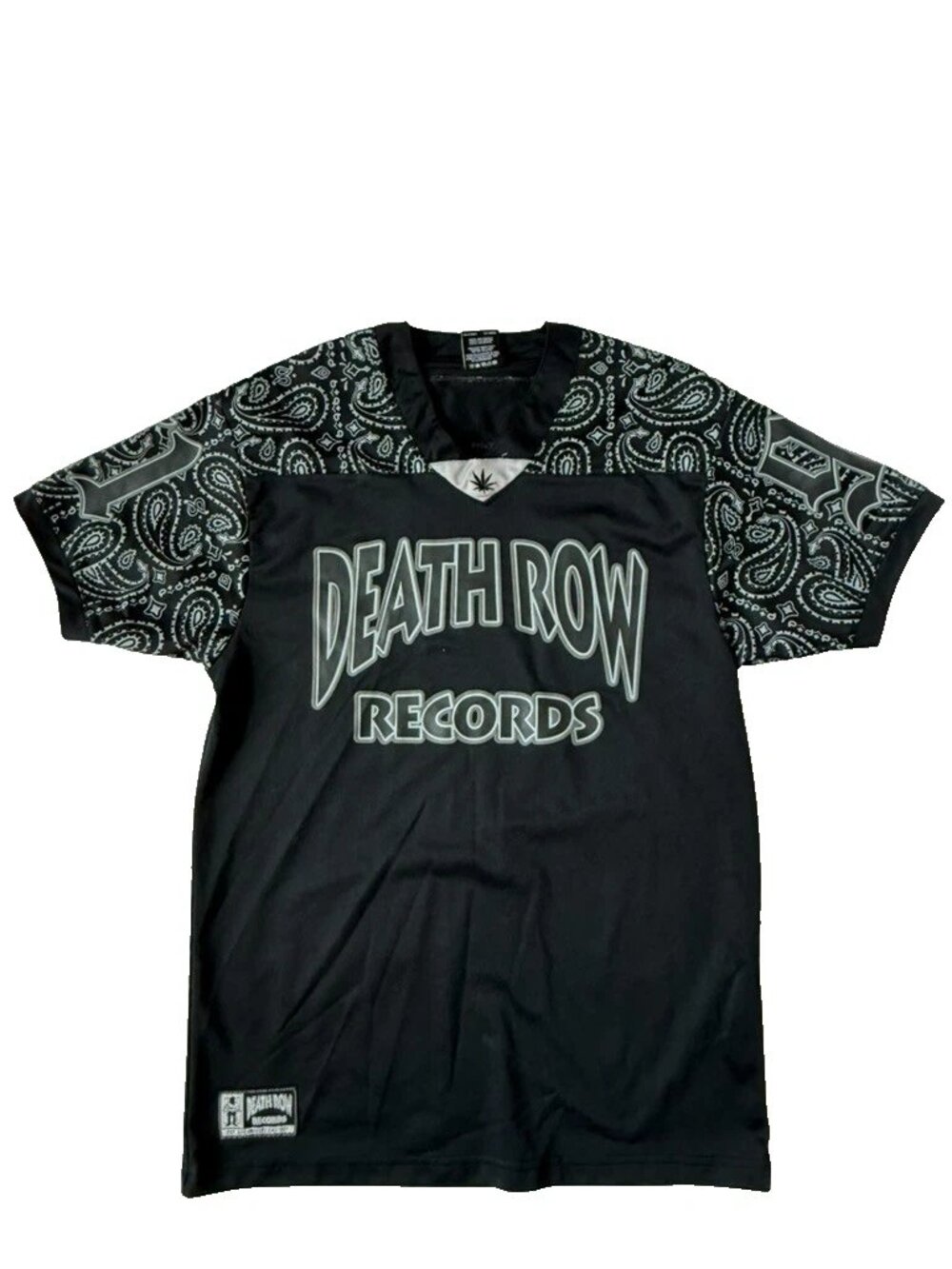Death Row Records Mens S Jersey Black Shirt Los Angeles 91 Short Paisley Sleeve
